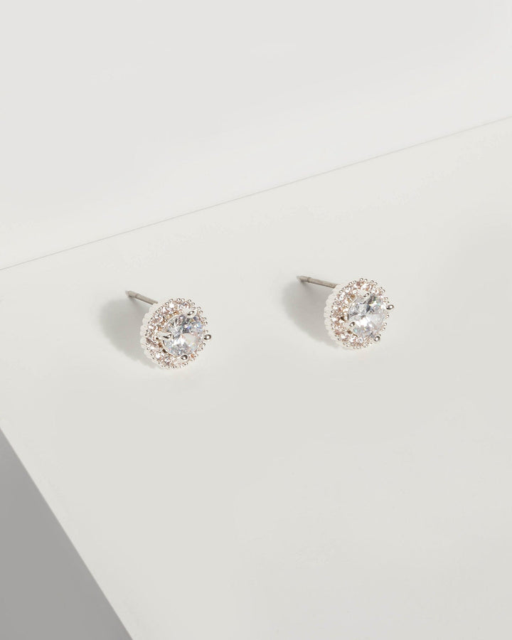 Silver 10Mm Cubic Zirconia Halo Round Stud Earrings | Earrings