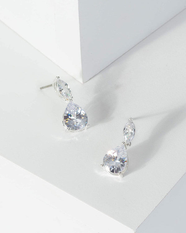 Silver 2 Crystal Fine Drop Earrings | Earrings