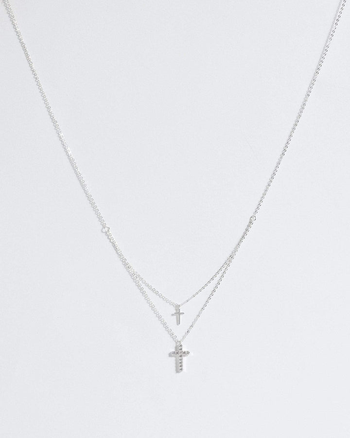 Silver 2 Layer Cross Necklace | Necklaces