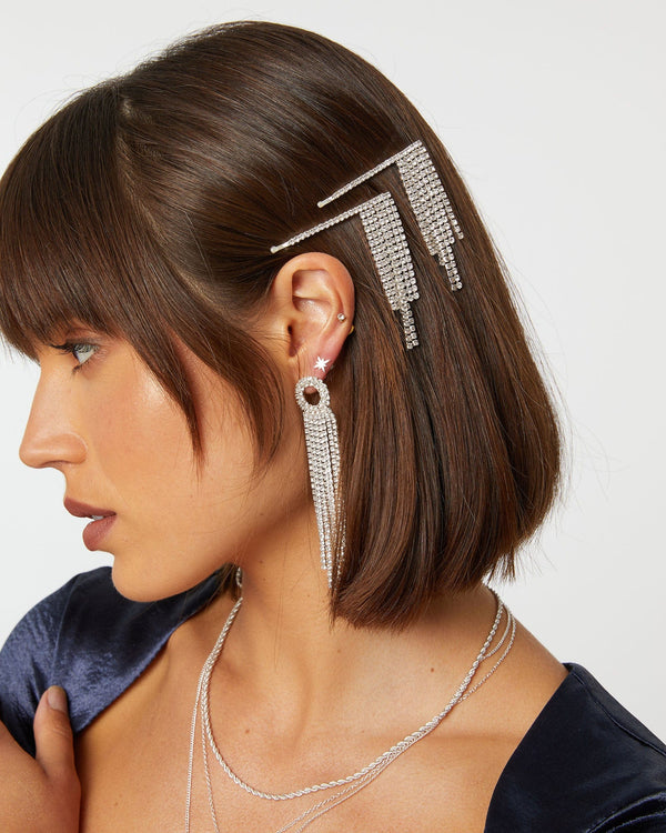 Silver 2 Pack Diamante Waterfall Hair Slides | Hair Accessories