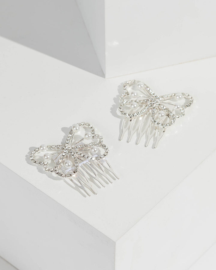 Silver 2 Pack Pearl Butterfly Hair Comb | Hair Accessories