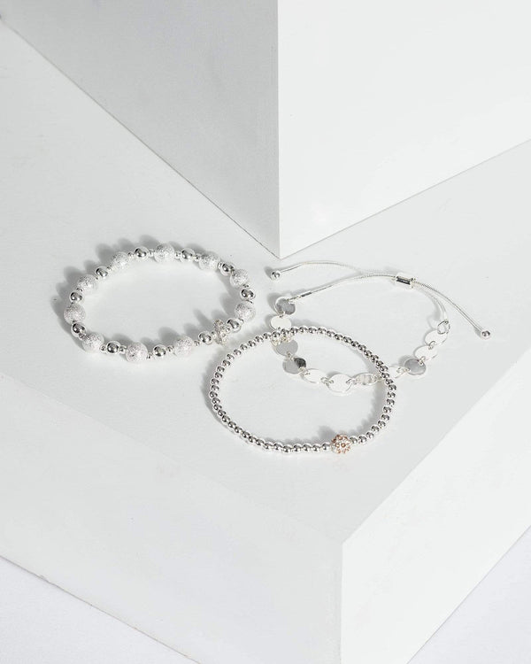 Silver 3 Layer Beaded Bracelet | Wristwear