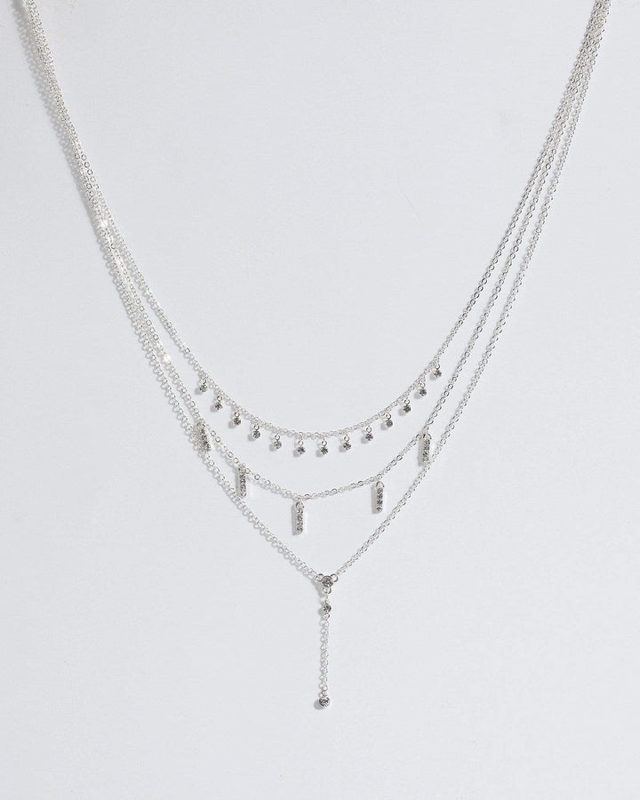 Silver 3 Layer Fine Pave Necklace | Necklaces