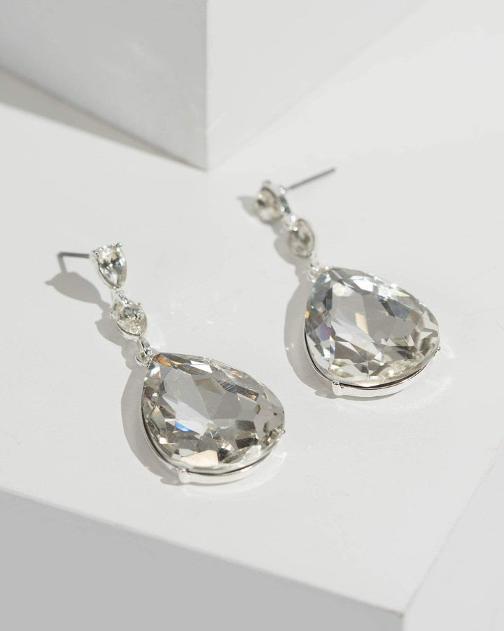 Silver 3 Tear Drop Crystal Earrings | Earrings