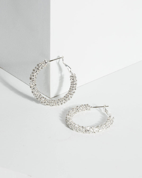 Silver 35mm Crystal Hoop Earrings | Earrings