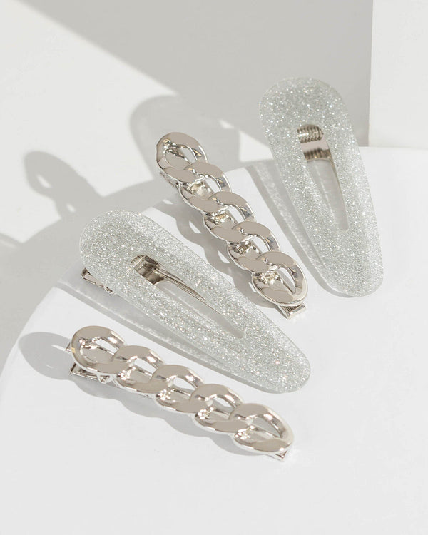 Colette by Colette Hayman Silver 4 Pack Linked Chain Hair Slides