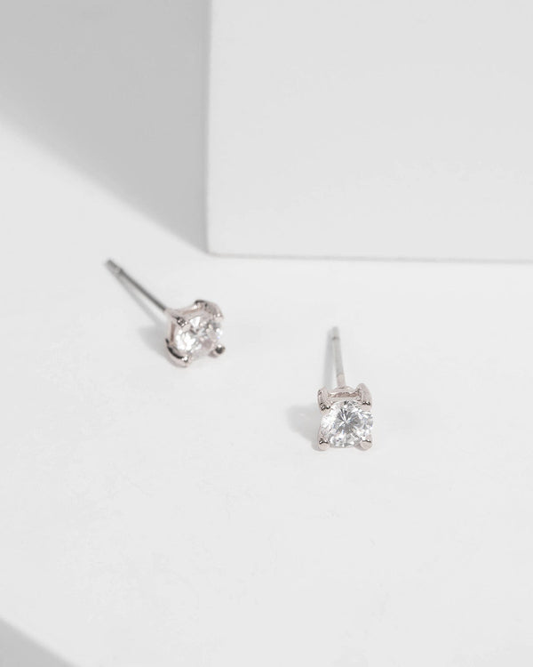 Silver 4Mm Cubic Zirconia Round 4 Claw Stud Earrings | Earrings