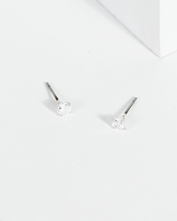 Silver 4Mm Cubic Zirconia Round Low Set Stud Earrings | Earrings