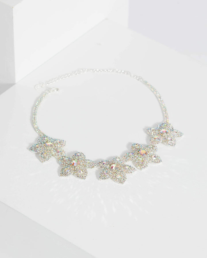 Silver 5 Flower Statement Necklace | Necklaces