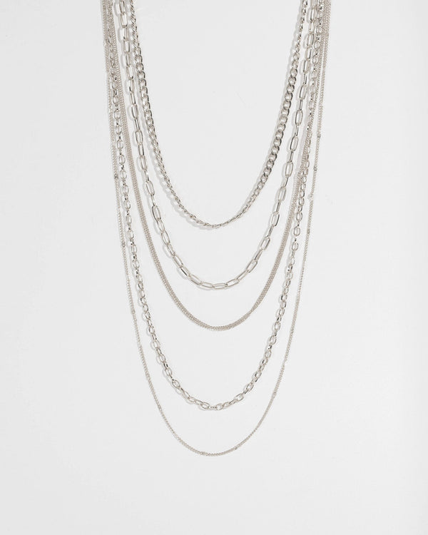 Silver 5 Pack Medium Chain Layered Necklace | Necklaces