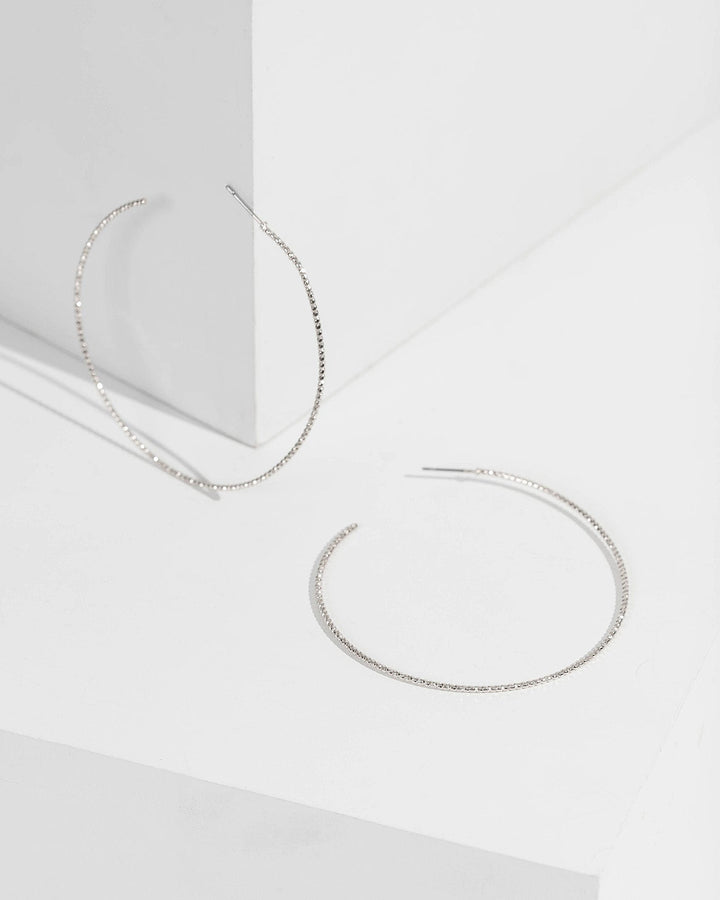 Silver 55mm Textured Hoop Earrings | Earrings
