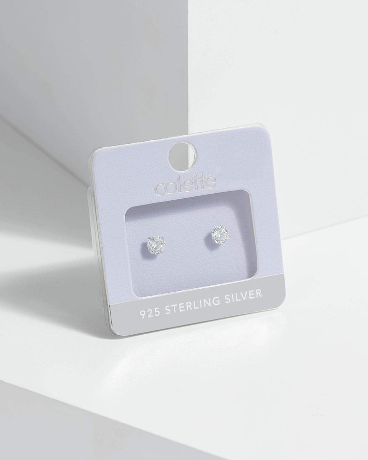 Silver 5mm Cubic Zirconia Sterling Silver 4 Claw Earrings | Earrings