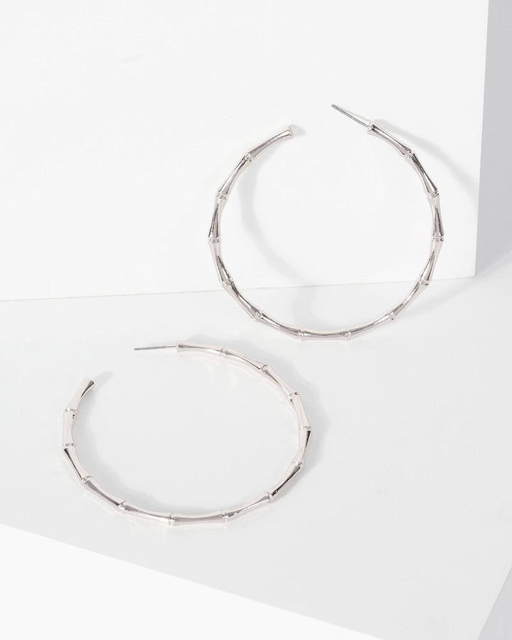 Silver 60Mm Bamboo Style Hoop Earrings | Earrings