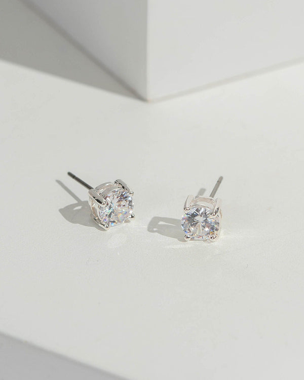 Silver 6Mm Cubic Zirconia Round 4 Claw Stud Earrings | Earrings