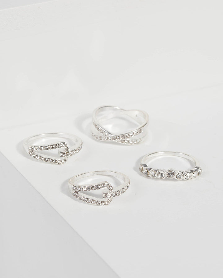 Silver Assorted Diamante Ring Set | Rings