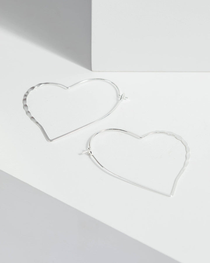Silver Assymetrical Fine Heart Hoop Earrings | Earrings