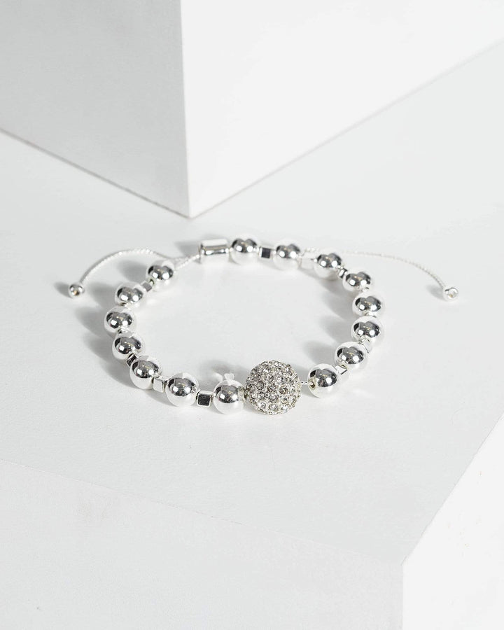 Silver Ball Bead Chain Diamante Bracelet | Wristwear