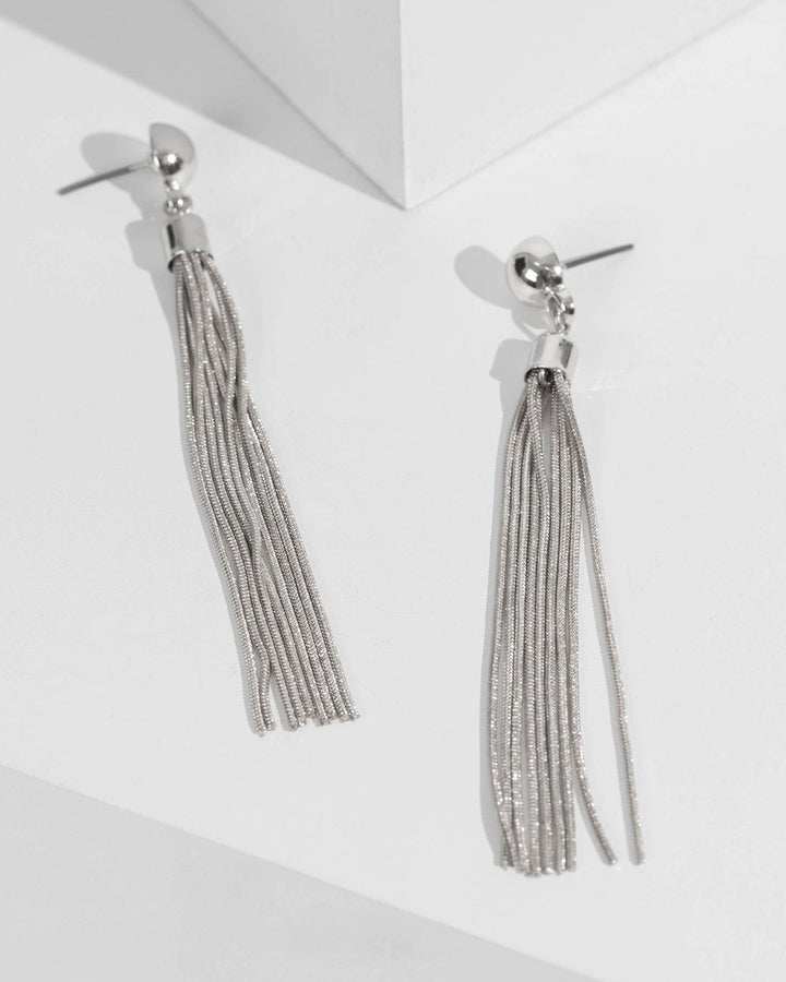 Silver Ball Tassel Drop Earrings | Earrings