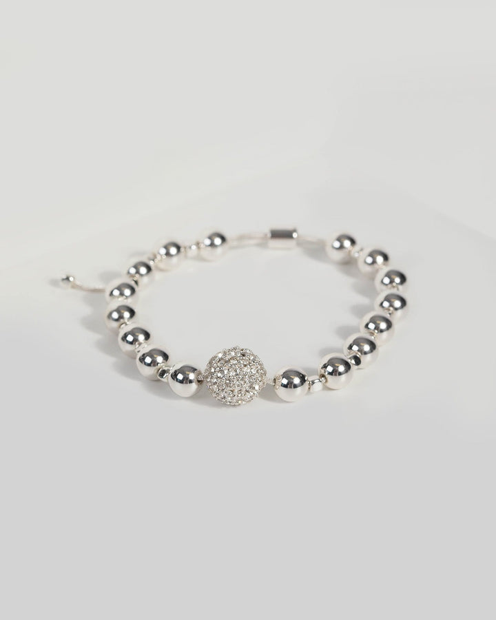 Silver Bead Chain Diamante Bracelet | Wristwear