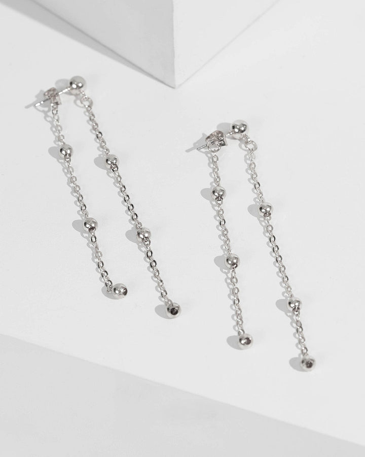 Silver Beaded Chain Front Back Earrings | Earrings