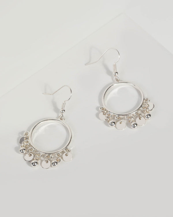 Silver Beaded Hoop Drop Earrings | Earrings
