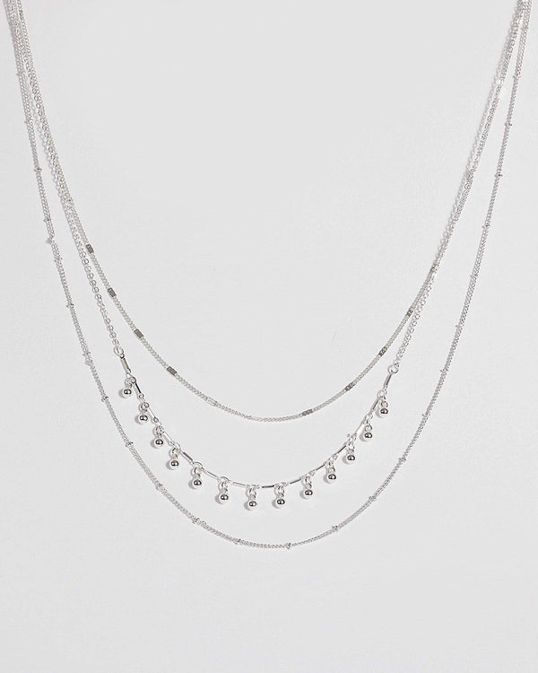 Silver Beaded Layered Necklace | Necklaces