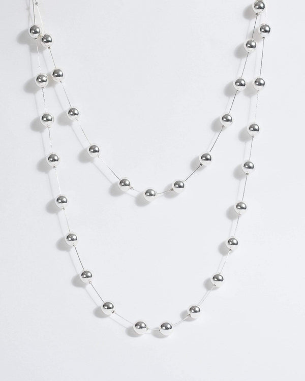 Silver Beaded Long Strand Necklace | Necklaces