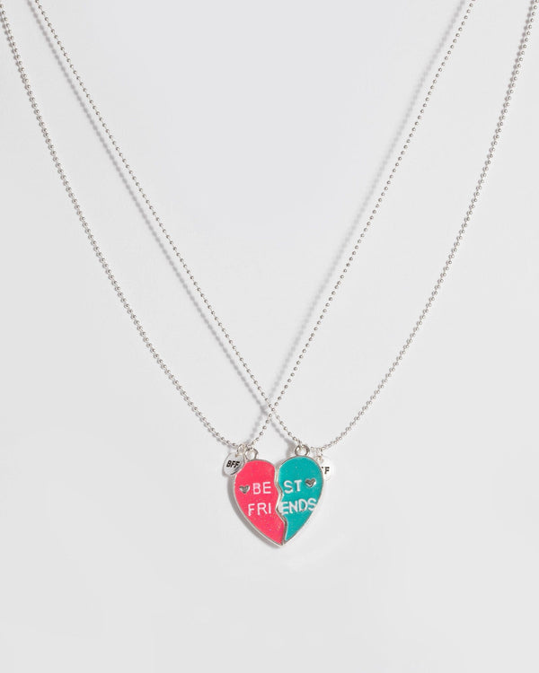 Silver Best Friend Glitter Heart Necklace | Necklaces