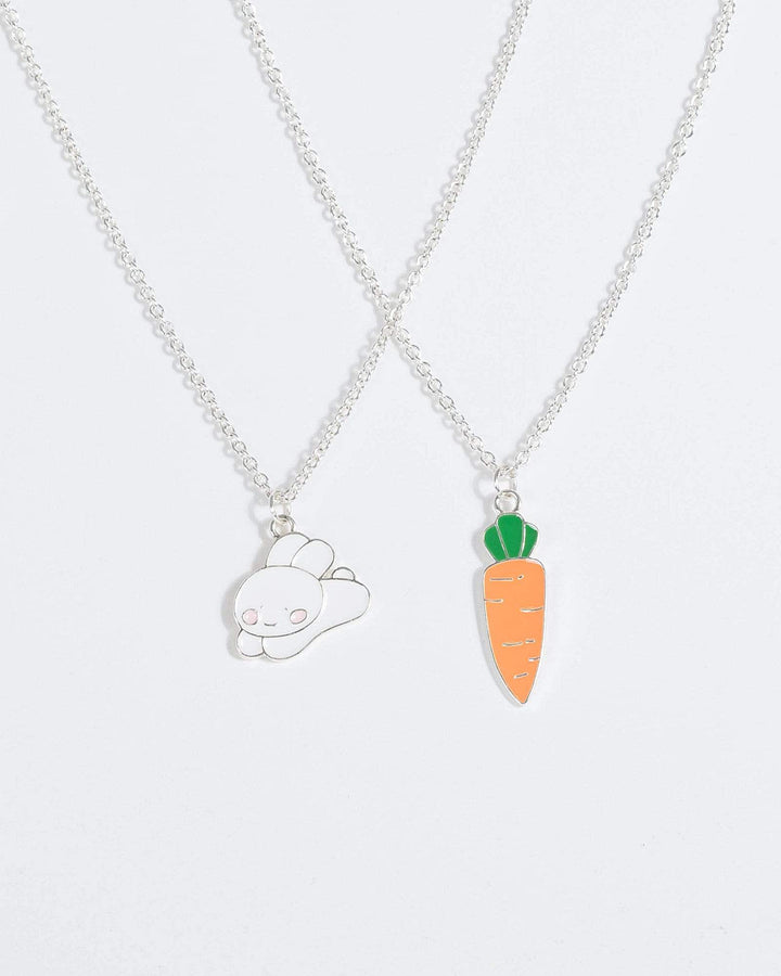Silver Bunny And Carrot Necklace Set | Necklaces