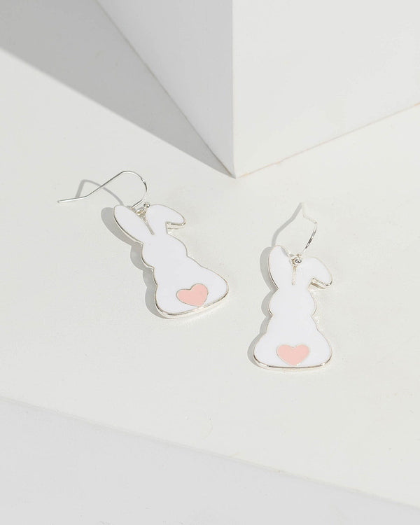 Silver Bunny Love Heart Drop Earrings | Earrings