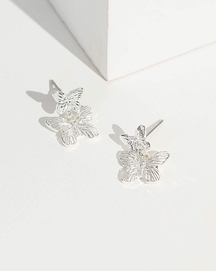 Silver Butterfly Drop Earrings | Earrings