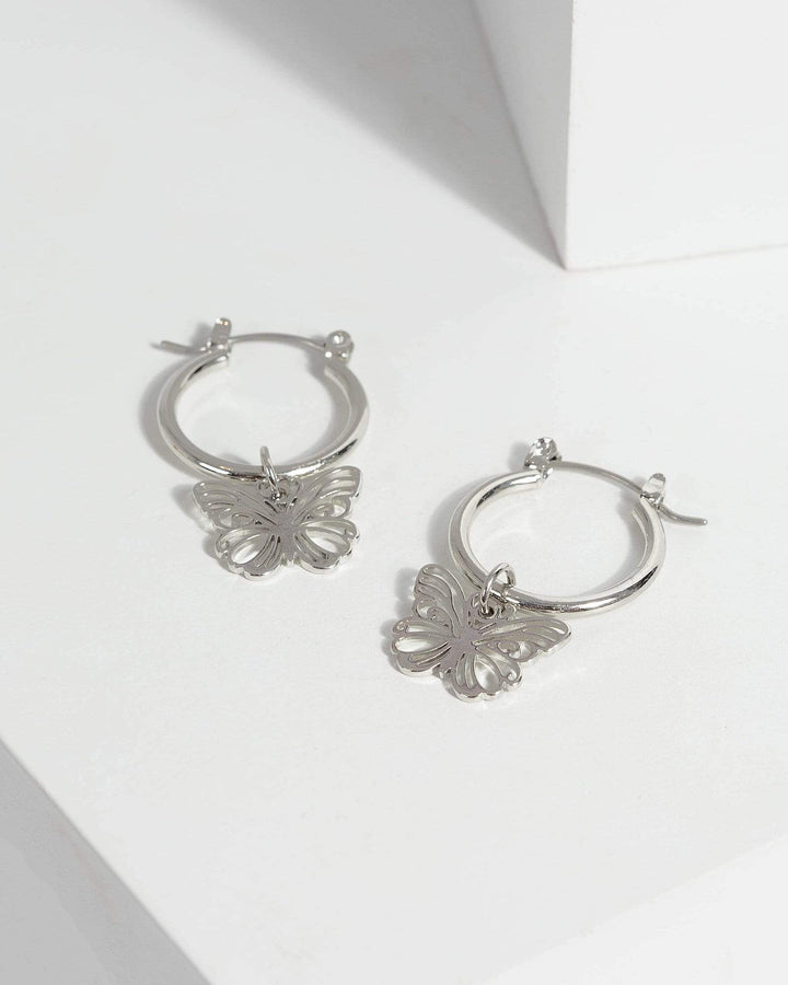 Silver Butterfly Huggie Hoop Earrings | Earrings