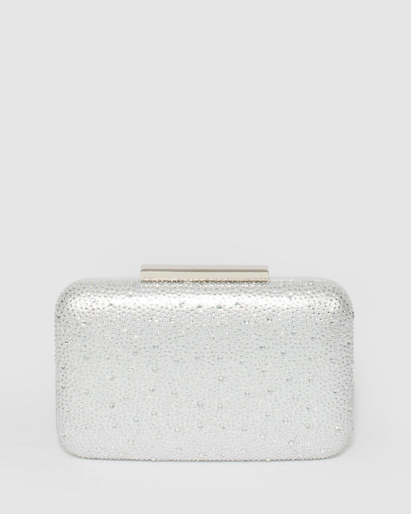 Silver Cassie Crystal Clutch Bag | Clutch Bags