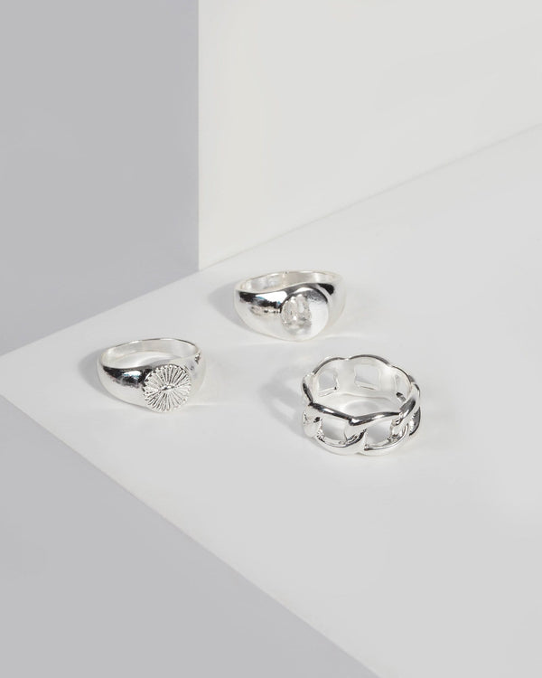 Silver Chain and Stamp Ring Set | Rings