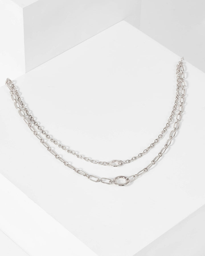 Silver Chain Link Chunky Layered Necklace | Necklaces