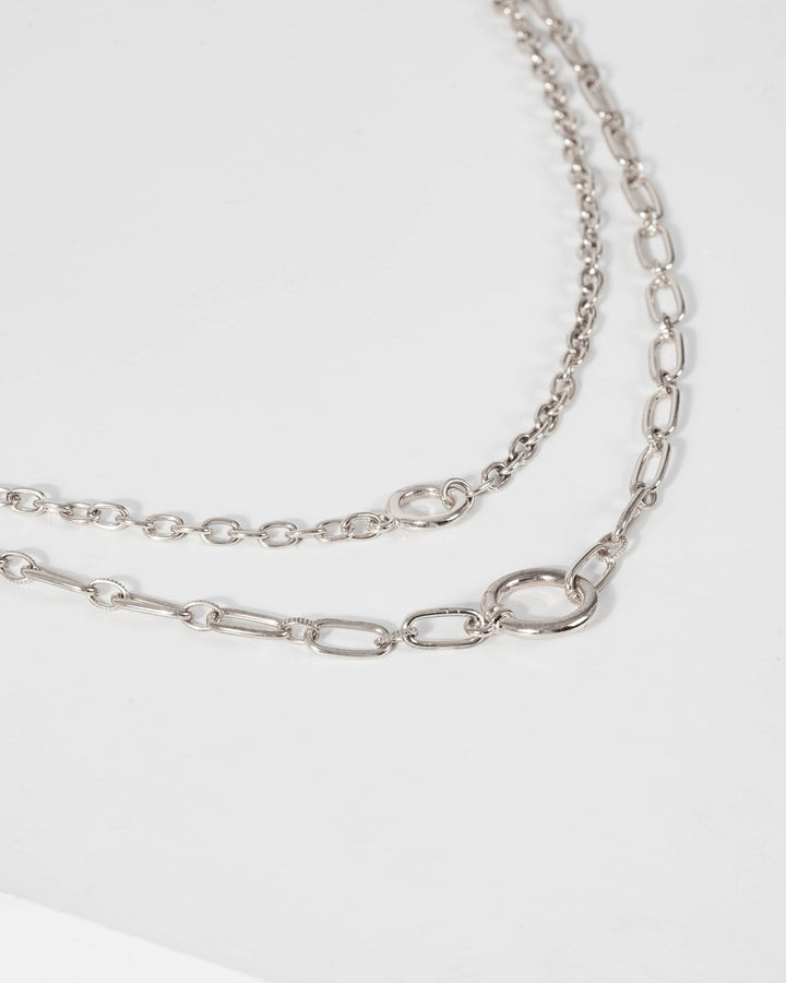 Silver Chain Link Chunky Layered Necklace | Necklaces