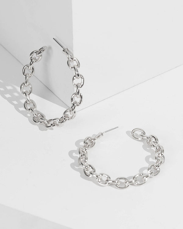 Silver Chain Link Large Hoop Earrings | Earrings