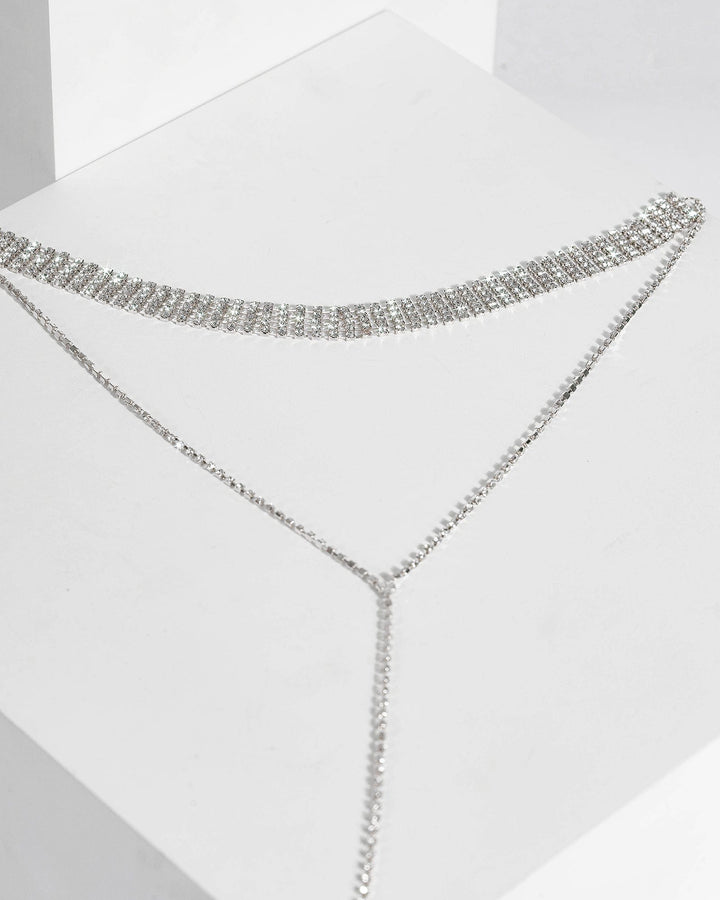 Colette by Colette Hayman Silver Choker Diamante Drop Necklace