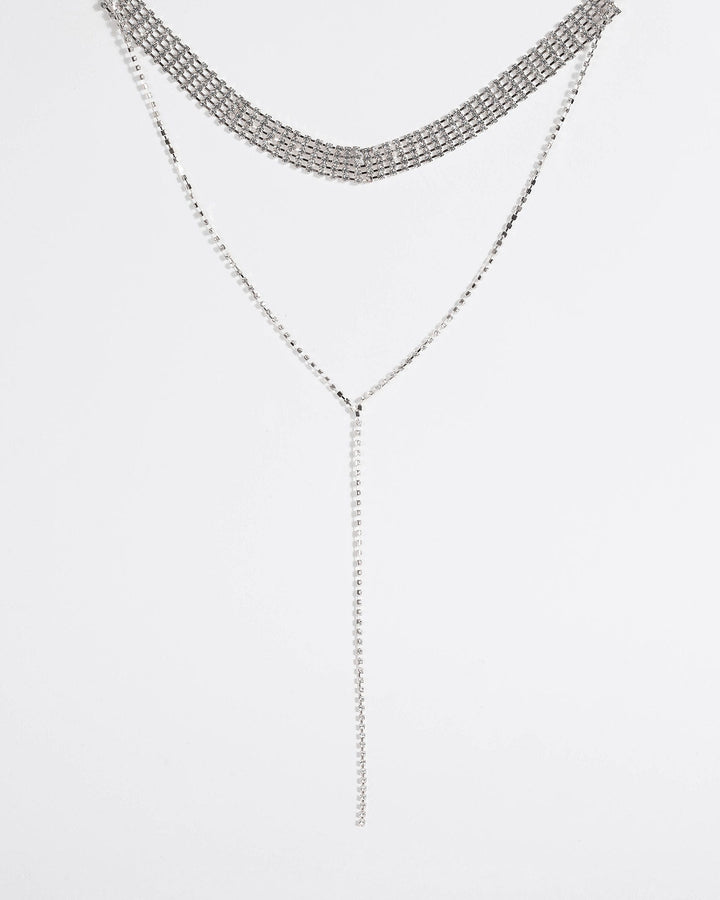 Colette by Colette Hayman Silver Choker Diamante Drop Necklace