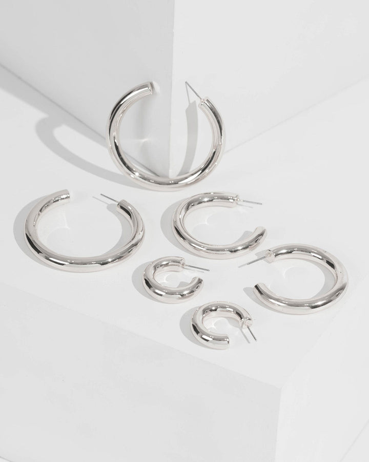 Silver Chunky Hoop 3 Pack Earrings | Earrings