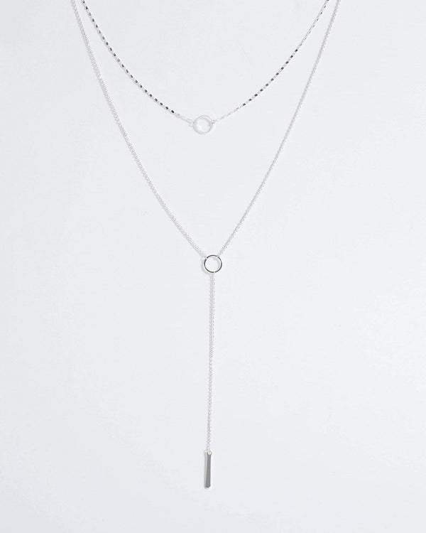 Silver Circle Choker And Lariat Fine Necklace | Necklaces
