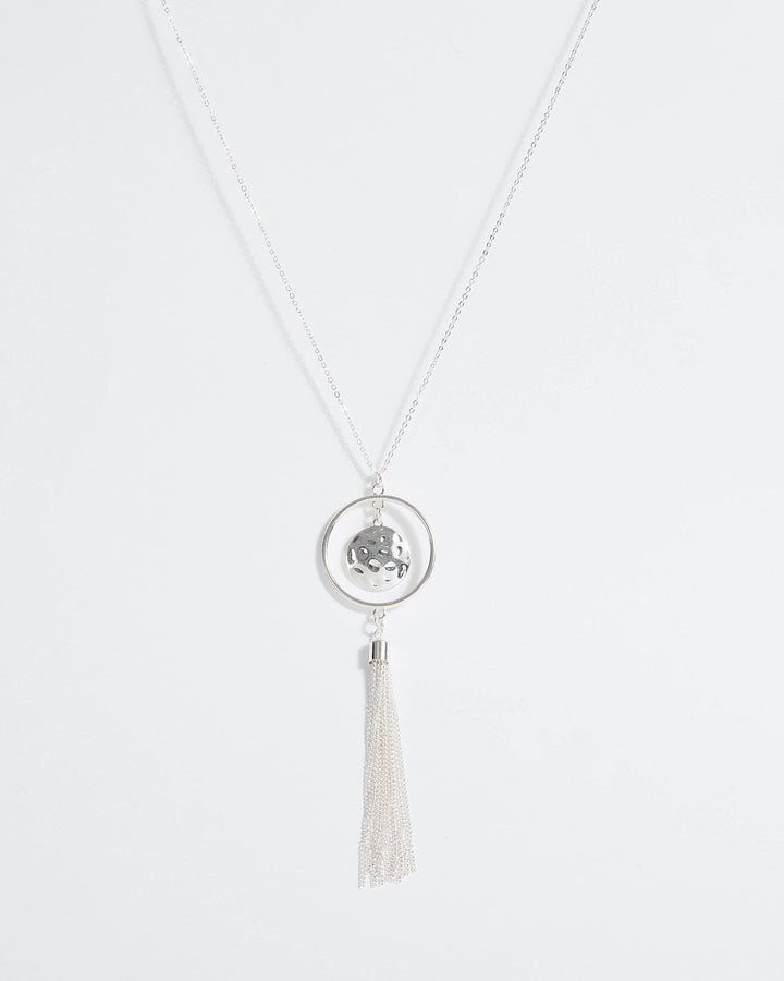 Silver Circle Pendant Tassel Necklace | Necklaces