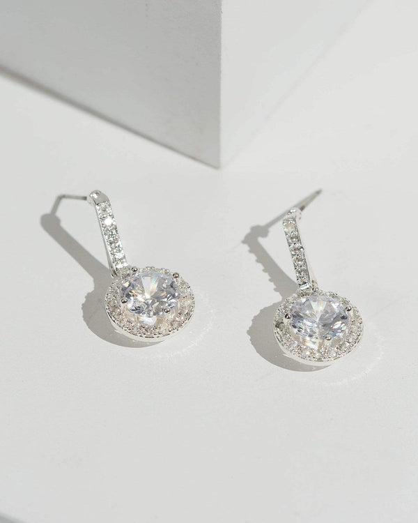 Silver Circle Surround Diamante Stud | Earrings