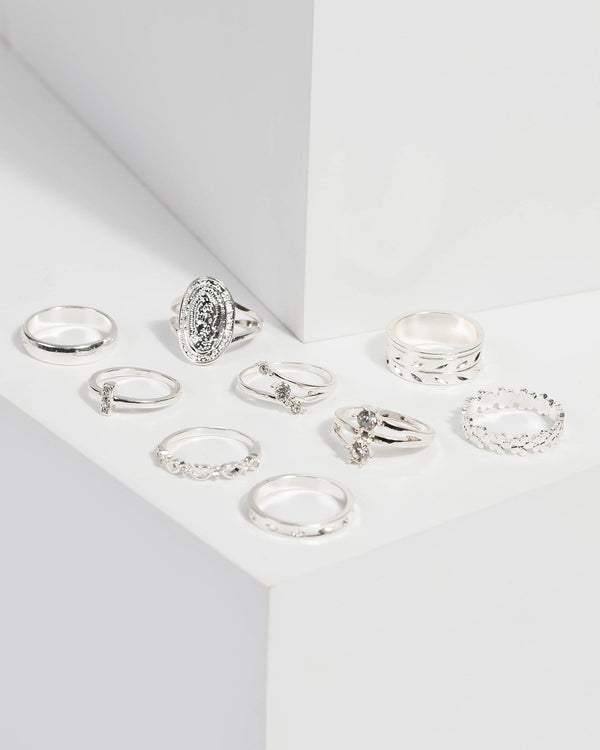 Colette by Colette Hayman Silver Coin Crystal Multi Ring Set