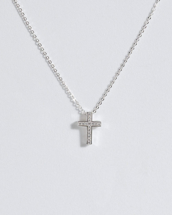 Silver Cross Crystal Pendant Necklace | Necklaces