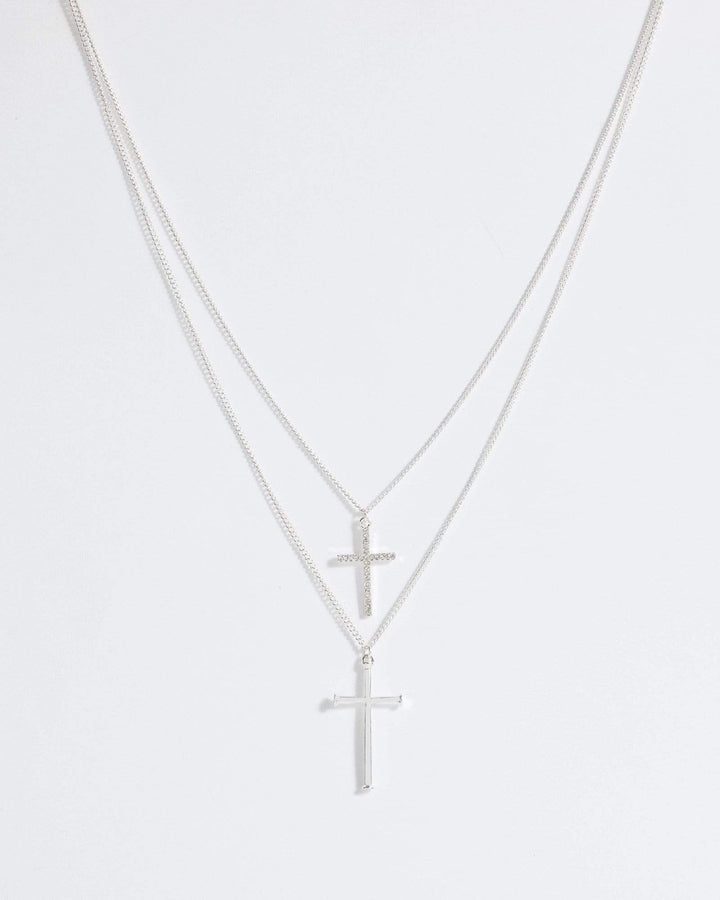 Silver Cross Double Chain Necklace | Necklaces