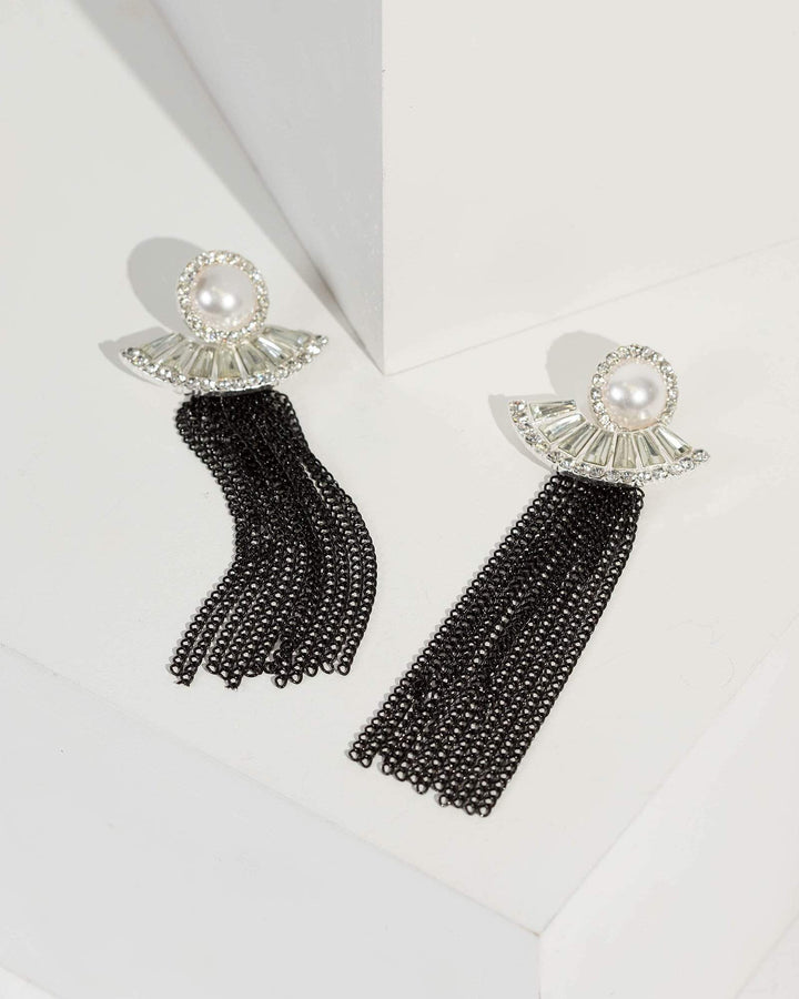 Silver Crystal And Chain Tassel Drop Earrings | Earrings
