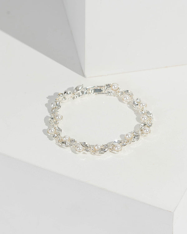 Silver Crystal And Pearl Detail Bracelet | Wristwear