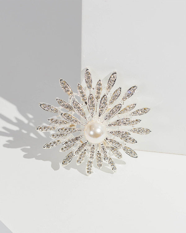 Colette by Colette Hayman Silver Crystal And Pearl Detail Brooch