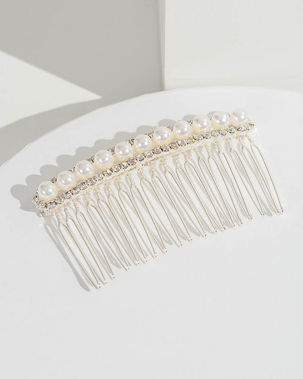 Colette by Colette Hayman Silver Crystal And Pearl Detail Hair Comb